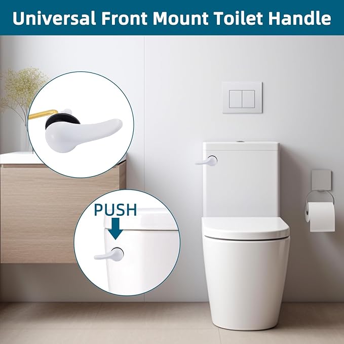 Hygie Rinse 2PCS Universal Metal Toilet Handle Replacement Kit Front Mount Toilet Lever Compatible with TOTO/Glacier Bay/Gerber, Toilet Flush Handle with Flapper Chain, White