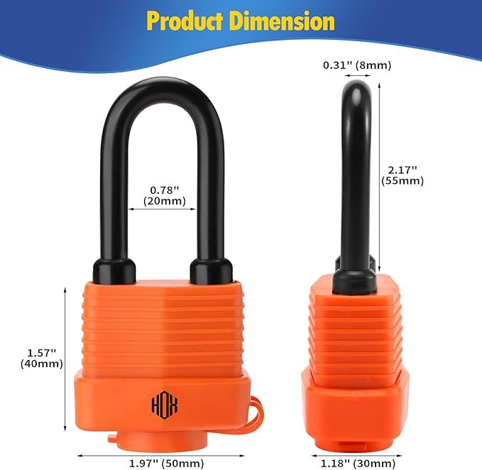 HOX 6-Pack Weather Resistant Padlocks – 40mm Laminated Steel, Chrome Plated with 2-inch Shackle, Vinyl Wrapped, Hardened Steel for Extra Security