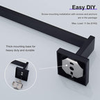 TRUSTMI Black Bathroom Hardware Set Contemporary 5-Pieces Wall Mounted Towel Bar Set, Stainless Steel Square Shaped Bathroom Hardware Accessories, Matte Black