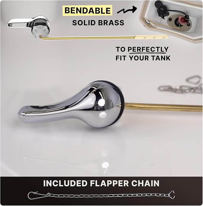 Mesora Universal Metal Front Mount Toilet Handle Replacement Kit with Flapper Chain, Pure Brass and Aluminum, Compatible with Most Toilets - Chrome
