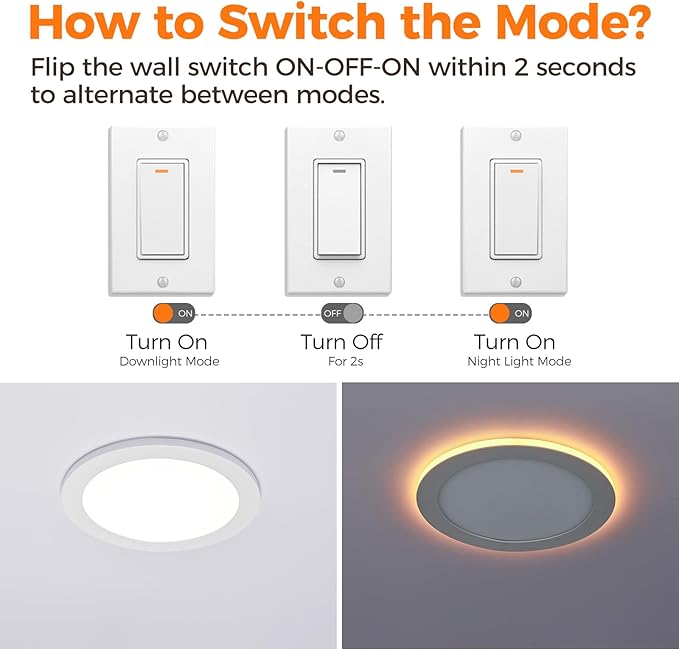 24 Pack 8 Inch Led Recessed Lights with Night Light, Canless Ultra Thin Wafer Soffit Recessed Lighting Downlight, Dimmable & 5 Color Temperature Selectable, 15W, ETL, White