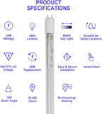 40 Pack 4FT LED T8 Type A+B Tube Lights, 24W, 5000K, Single or Double End Powered, Plug and Play or Ballast Bypass, 4 Foot T10 T12 Fluorescent Bulbs Replacement, Clear Cover