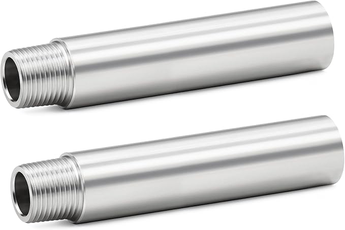 ChillWaves 304 Stainless Steel Pipe Fitting, Nipple Cast Pipe 1/4" NPT Male x 1/4" NPT Female Thread 6" Length(150MM)(2-PACK)