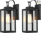 Pia Ricco Outdoor Wall Lights, Matte Black Exterior Light Fixture with Clear Glass Shade, Waterproof Front Porch Lighting, Modern Sconce Lantern for Outside, House, Garage, ETL Listed, Pack of 2