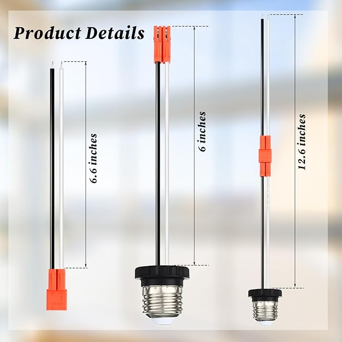 Zhengmy 20 Pcs E26 Socket Adapter, Medium Base Male Screw in Light Socket Pigtail for LED Recessed Lights