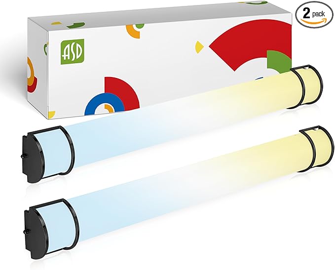 ASD LED 48" Vanity Flush Mount Light Fixture, Linear Bathroom Lighting Bar | 3CCT, Dimmable, Energy Star, ETL Listed | 35W 3200LM 3000-5000K 120V | Long Bath Wall Sconce Over Mirror | Black, 2 Pack