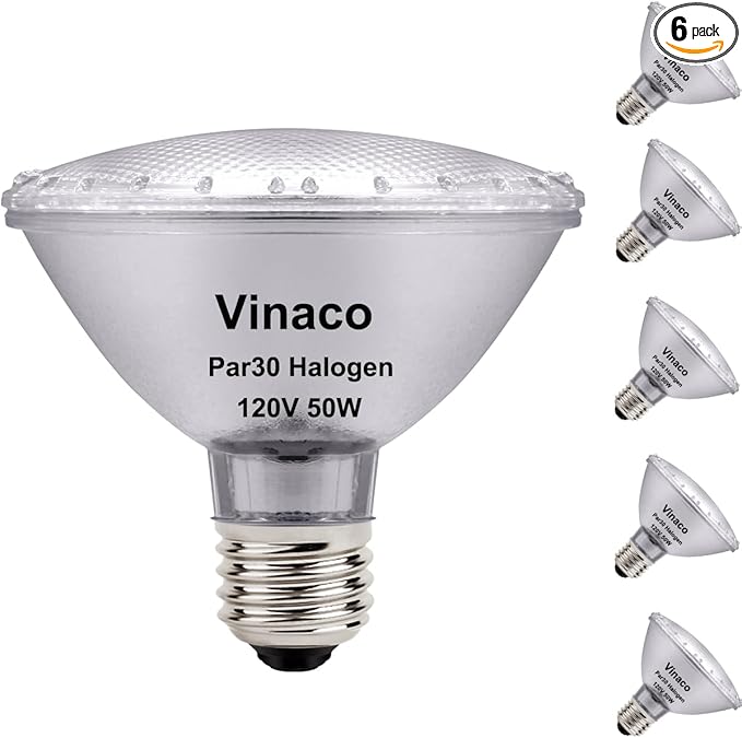 Vinaco PAR30 Short Neck 50W, 6 Pack High Output PAR30 Halogen Flood Light Warm White 2800K, PAR30 Dimmable, Long Lasting par30 Flood Light Bulb 120V with E26 Base for Indoor/Outdoor