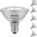Vinaco PAR30 Short Neck 50W, 6 Pack High Output PAR30 Halogen Flood Light Warm White 2800K, PAR30 Dimmable, Long Lasting par30 Flood Light Bulb 120V with E26 Base for Indoor/Outdoor