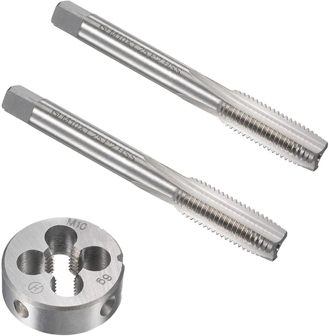 10mm x 1.25 HSS Metric Tap and Die Set Right Hand Thread,Tapping DIY Tool 3pcs (M10 x 1.25mm)
