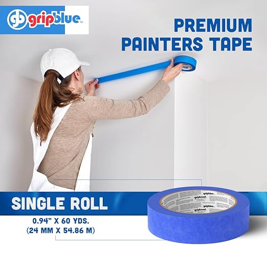 Blue Painters Tape 1 Inch Wide, 1 Roll Masking Tape - Perfect for Precise Lines on Walls & Trim, Multi-Surface, Residue-Free, Easy Removal - Ideal for Indoor & Outdoor Use, 0.94in x 60yds