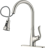 APPASO Brushed Nickel Kitchen Faucet, Single Handle Kitchen Faucet with Pull Down Sprayer, Stainless Steel High Arch, Neoperl Aerator, CUPC-Certified Pull-Out Hose, Water Supplies and Valve Core