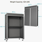 FUTASSI Black Clothing Rack with Dark Gray Cover, P1C Plus Rolling Closet with Wheels, Metal Garment Rack for Hanging Clothes, Clothing Storage Wardrobe, 46" W x 18.5" D x 80.7" H, Load 524 Pounds