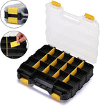 EMENTOL 2PCS Double Side Tool Organizer with Customizable/Removable Plastic Dividers, Hardware Box Storage for Screws, Nuts, Nails, Bolts, 34-Compartment, Black/Yellow