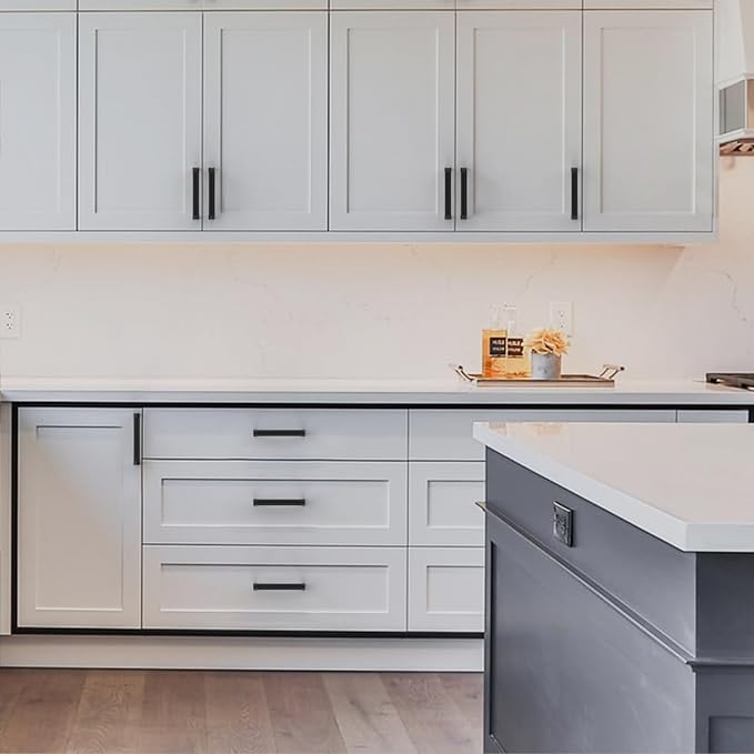 Amerdeco 10 Pack Matte Black Cabinet Pulls 3-3/4 Inch Hole Centers Kitchen Cabinet Handles Hardware Kitchen Handles for Cabinets Handles ZH0064