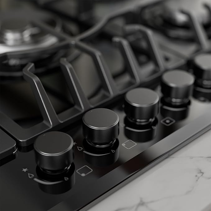 Empava 36" Bulit-in Tempered Glass Gas Cooktops 5 Italy Imported Sabaf Burners Stove Tops, 36 Inch, Black