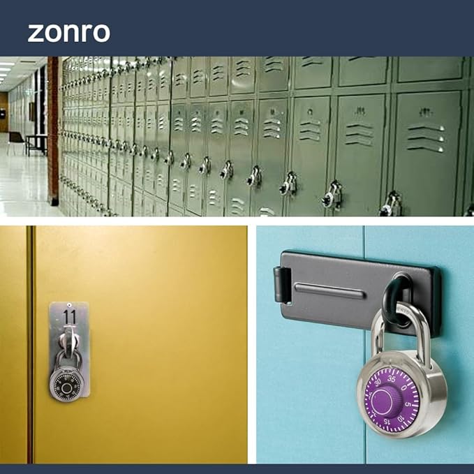 ZonRo Locks Combination Padlock, Fixed Dial Combination Padlock 24 Pack,3 Digit Code Standard Dial Combination, 2 in Wide. 3 in Height,Purple Turntable, Lock for Gym & Locker, School, Toolbox