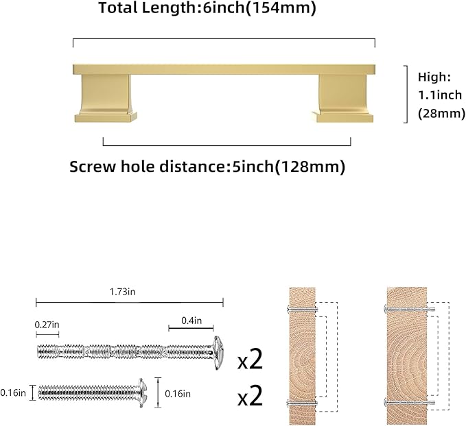 COTYKILEY 10 Pack 5 Inch(128mm) Brushed Brass Cabinet Handles Gold Kitchen Cabinet Pulls Cabinet Door Handles Kitchen Cabinet Hardware
