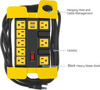 CCCEI Heavy Duty Power Strip with USB, Workshop 8 Outlet Surge Protector 2700 Joules, Industrial Metal 15Amp Power Strip, 20 FT Extension Cord and Wide Spaced Black.