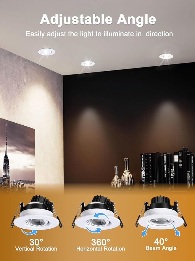 Canless Recessed Gimbal Downlight Rotatable-Spotlight 5 CCT 3 Inch Eyeball Ceilling Potlight, Dimmable Recessed Lights Fixture with Junction Box, 8W CCT Adjustable, White Round Trim, 6 Pack