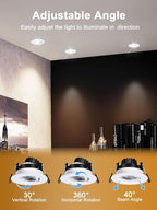 Canless Recessed Gimbal Downlight Rotatable-Spotlight 5 CCT 3 Inch Eyeball Ceilling Potlight, Dimmable Recessed Lights Fixture with Junction Box, 8W CCT Adjustable, White Round Trim, 6 Pack