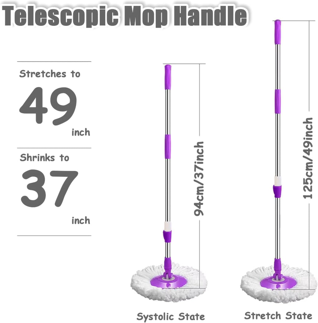 Spin Mop Replacement Mop Handle, 49-inch 360 Degrees Rotating Telescopic Replacement Mop Stick with Reinforced Plastic Disc for Spin Mop Bucket Cleaning System (Plastic Disc, Green)