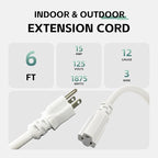 6 Ft Outdoor Extension Cord - 12/3 SJTW Heavy Duty White Extension Cable with 3 Prong Grounded Plug - Power Cord for Lawn, Garden, Appliances