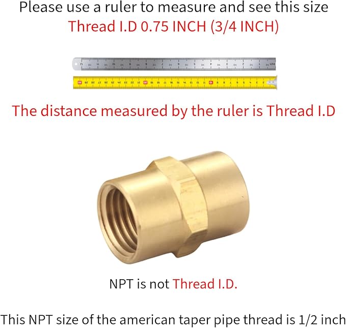 Brass Coupling 1/2 Inch NPT Female x 1/2 Inch NPT Female Hex Head Pipe Fitting, (Pack of 2), Compressor connector, fnpt to fnpt Coupler, Air Hose Adapter Brass Fittings, Thread 0.75" ID to 0.75" ID