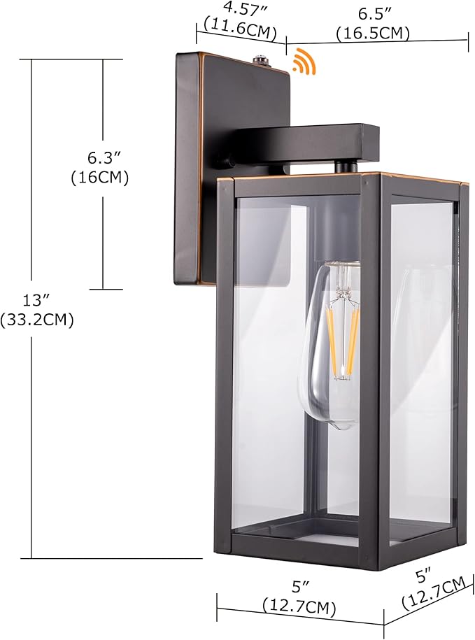 GRUENLICH Dusk to Dawn Large Outdoor Wall Lantern, Wall Sconce as Porch Lighting Fixture, E26 Base Max 60W, Metal Housing with Glass Shade (Oil Rubbed Bronze, 2-Pack)