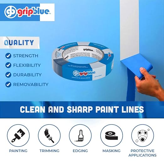 Blue Painters Tape 1 Inch Wide, 1 Roll Masking Tape - Perfect for Precise Lines on Walls & Trim, Multi-Surface, Residue-Free, Easy Removal - Ideal for Indoor & Outdoor Use, 0.94in x 60yds