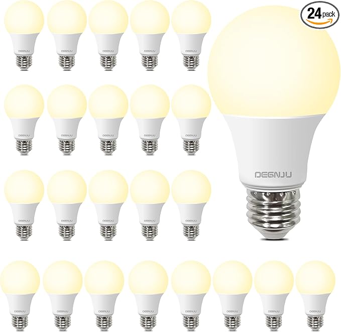 24 Pack LED Light Bulbs Soft White 2700K, 60 Watt Equivalent LED Bulbs, A19 Standard Bulbs, 800 LM, 15000 Hours, E26 Base, Non-Dimmable, 8W White LED Bulbs for Bedroom Living Room