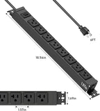 JUNNUJ Heavy Duty Power Strip Wall Mount, 20 Amp Surge Protector 1200J Metal 8 Outlet Under Desk Mounted 20A, Garage Power Table Socket Industrial Outlets 6-20R T-Slot, Black-6FT 12AWG Extension Cord