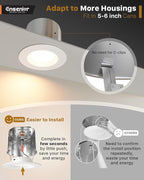 Ensenior 5/6 Inch 5CCT LED Can Lights 12 Pack, Retrofit Led Recessed Lighting, Baffle Trim, Dimmable, 9W=110W, 1000LM, 2700K/3000K/3500K/4000K/5000K Selectable, IC Rated - ETL & FCC