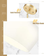 Emak Gold Pendant Lights Kitchen Island, 10 Inch Large Pendant Light with Milk Glass Shade, Modern Hanging Light Fixture for Kitchen, Dining Room, PL126-GD-ML