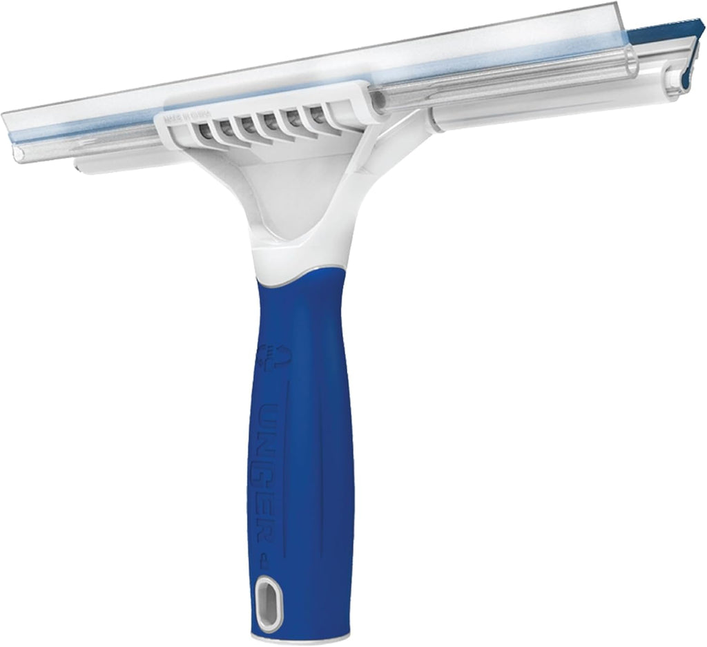 Unger Professional Connect and Clean 10” Glass and Tile Shower Squeegee, Compatible with Standard Threaded Pole, 2-in-1 Bathroom Cleaning Supplies, Cleaner for Showers and Mirrors, Streak-Free Results
