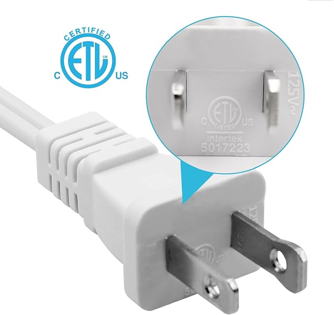 2-Pack Indoor Extension Cord 10FT,2 Prong Extension Cords White,US Male/Female Short Power Cable, UL Listed Perfect for Home Appliances, Office or Christmas Lights