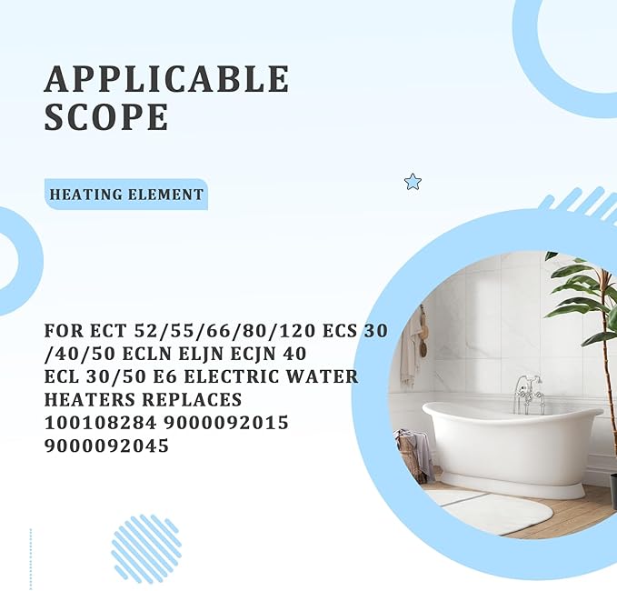 Water Heaters Element 100108283 for AO Smith Electric, Fit for ECT 52/55/66/80/120, ECS 30/40/50, ECLN ELJN ECJN 40, ECL 30/50, Replace 100108284 9000092015 9000092045 Heating Element, 4500W 240V