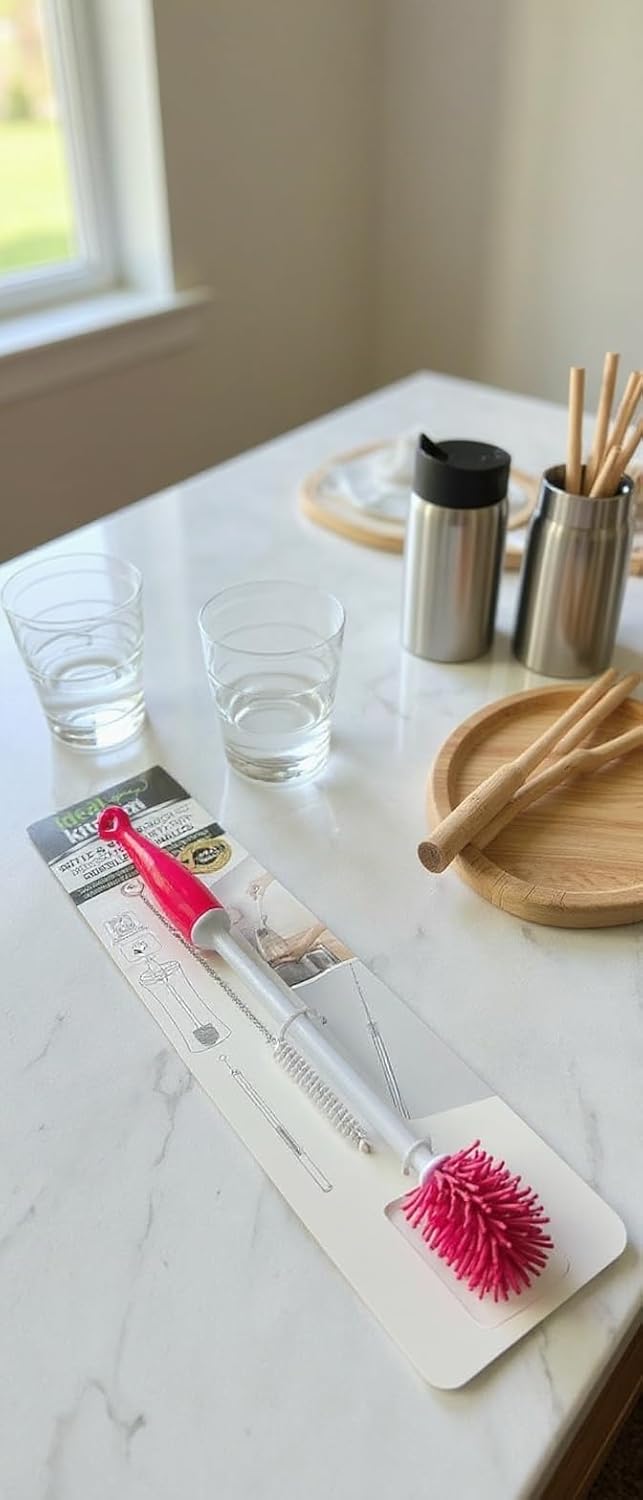 Bottle Brush Set 2-Pack – Cup & Flexible Straw Cleaning Brushes for Water Bottles, Tumblers, Reusable Straws, Baby Bottles & Narrow Glasses