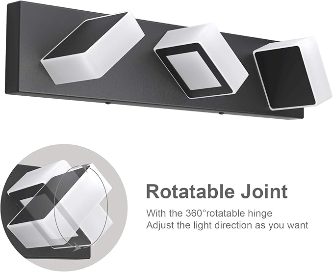 Ralbay 3 Light Dimmable Bathroom Vanity Light LED Modern Matte Black Vanity Wall Light Acrylic Stainless Steel Bathroom Vanity Lighting Fixtures