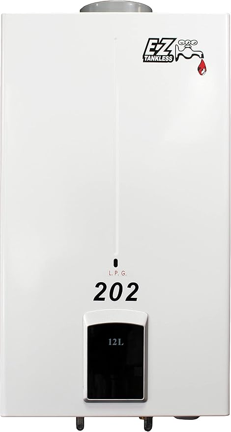 EZ 202 LPG Portable Tankless Water Heater - Propane Gas - 4 GPM - Small - Battery Powered Ignition - Digital Display - Camping - RV - Hunting