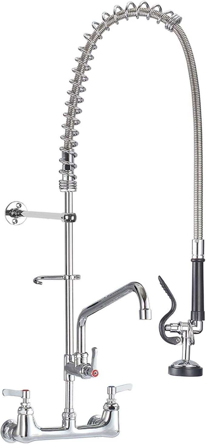 IMLEZON Commercial Faucet, Wall Mount Sink Faucet 8 Inch Center 47 Inch Commercial Kitchen Faucet with Pre-Rinse Sprayer and 12 Inch Swivel Spout