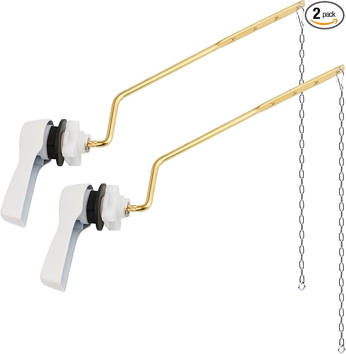 Hibbent 2 Pack Universal Side Mount Toilet Handle Angle-Mount Adjustable Trip Lever Tank Flush Lever Replacement Handle with 2 Pieces Stainless Steel Flapper Chains for Most Side Mount Toilets, White