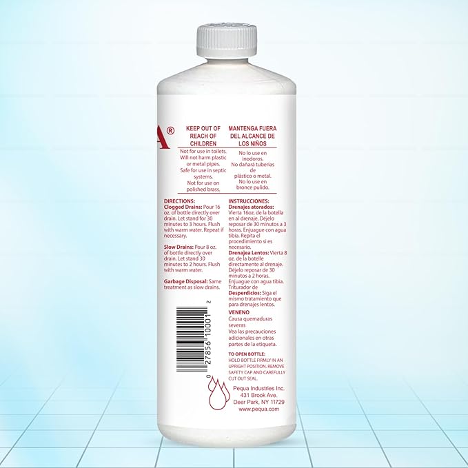 PEQUA INDUSTRIES Pequa Heavy Duty Drain Opener, Non-Acid, Fast-Acting Formula, Industrial strength Drain Cleaner for Sinks, Tubs, Septic Tanks - 32 Oz (Pack of 2)