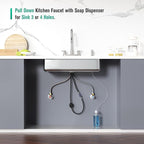 CREA Black Kitchen Faucets with Pull Down Sprayer and Soap Dispenser,Two Handles 8-Inch 4 Holes Bar Sink Faucet for RV Laundry Camper Utility Sink Brushed Nickel Stainless Steel