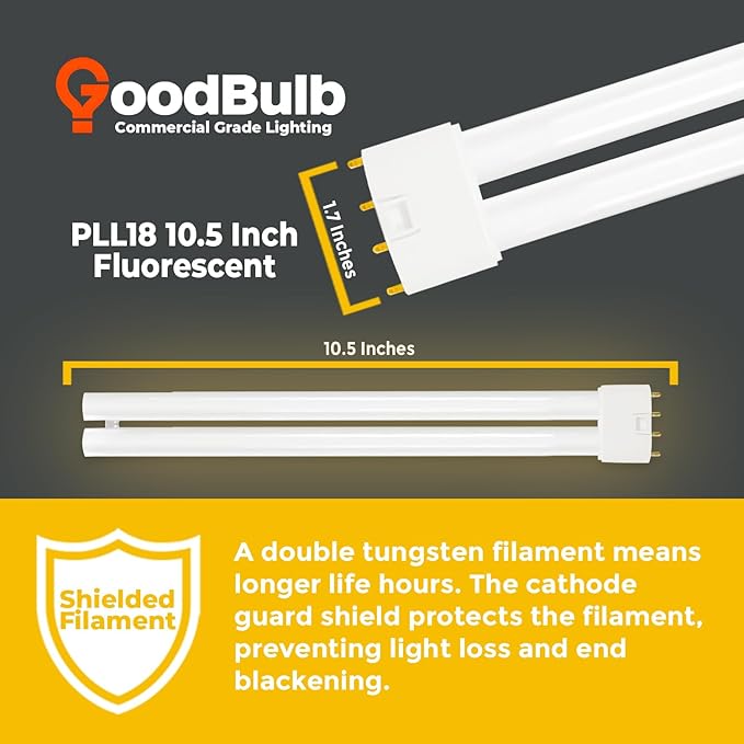GoodBulb PLL18/827 | 18W 8.9" Twin Tube Compact Fluorescent Light Bulb | 4-pin 2G11 Base 2700K Soft White 1050 Lumen | 36000 Hour Long Life Biax | Pack of 10
