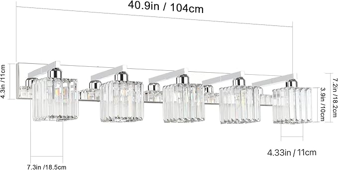Aipsun Bathroom Light Fixtures Modern Vanity Light for Bathroom Crystal Chrome Vanity Light 5 Light (Exclude Bulb)