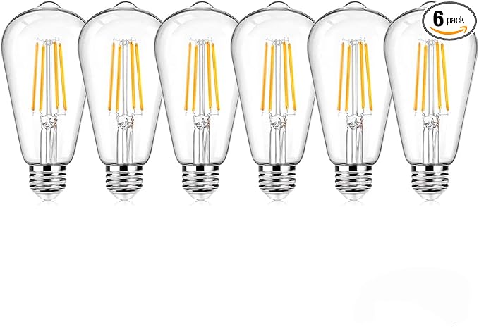 Ralbay ST64 Vintage LED Edison Bulbs 60 Watt Equivalent 6-Pack, Bright Natural White Light 4500K, E26 Antique LED Filament Bulbs, E26 Medium Base