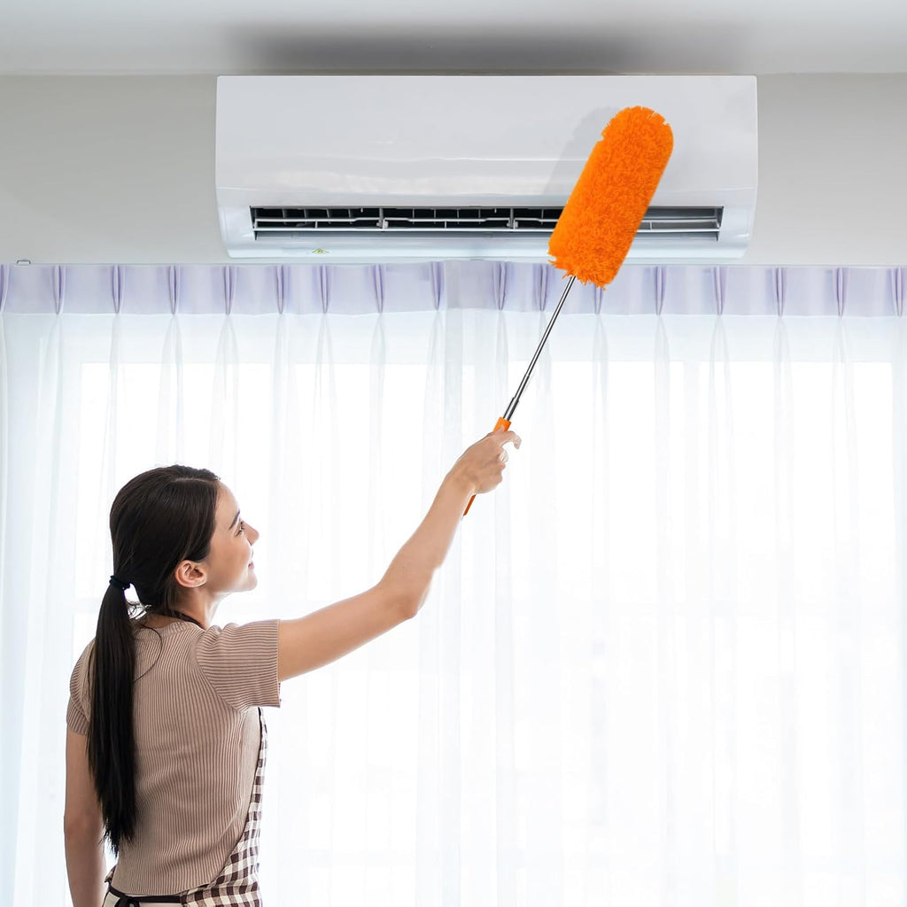 Tanlade 12 Pcs Microfiber Feather Duster for Cleaning 13-31 Inch Extendable Cobweb Dusters Ceiling Fan Duster Washable Bendable Tool for Office Car Window Furniture (Orange)