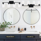4 Light Bathroom Vanity Light Fixtures, Matte Black Modern Wall Lights with Clear Glass Shade, Vintage Wall Sconce Lighting for Living Room, Mirror, Bedroom, Hallway (Black, 4-Lights)