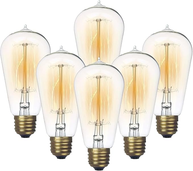 Jslinter 6-Pack Edison Light Bulb, Warm White 2200K Old Fashioned Incandescent Light, 60 Watt Dimmable ST58 Antique Vintage Style Light, Clear Glass e26 Base(60w/110v)