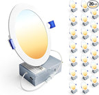 Ensenior 20 Pack 6 Inch LED Recessed Light, Dimmable, 2700K-5000K 5CCT, 1200LM High Brightness, 12W 120V, Damp Rated, Ultra-Thin Canless Wafer Ceiling Light - ETL & FCC & IC